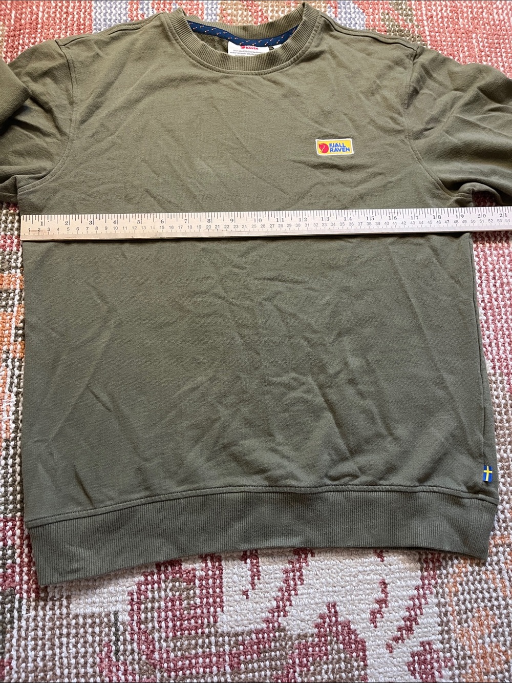 Fjällräven Vardag Sweater Men’s Small Green Organic Cotton Logo Patch Crewneck - Picture 6 of 10